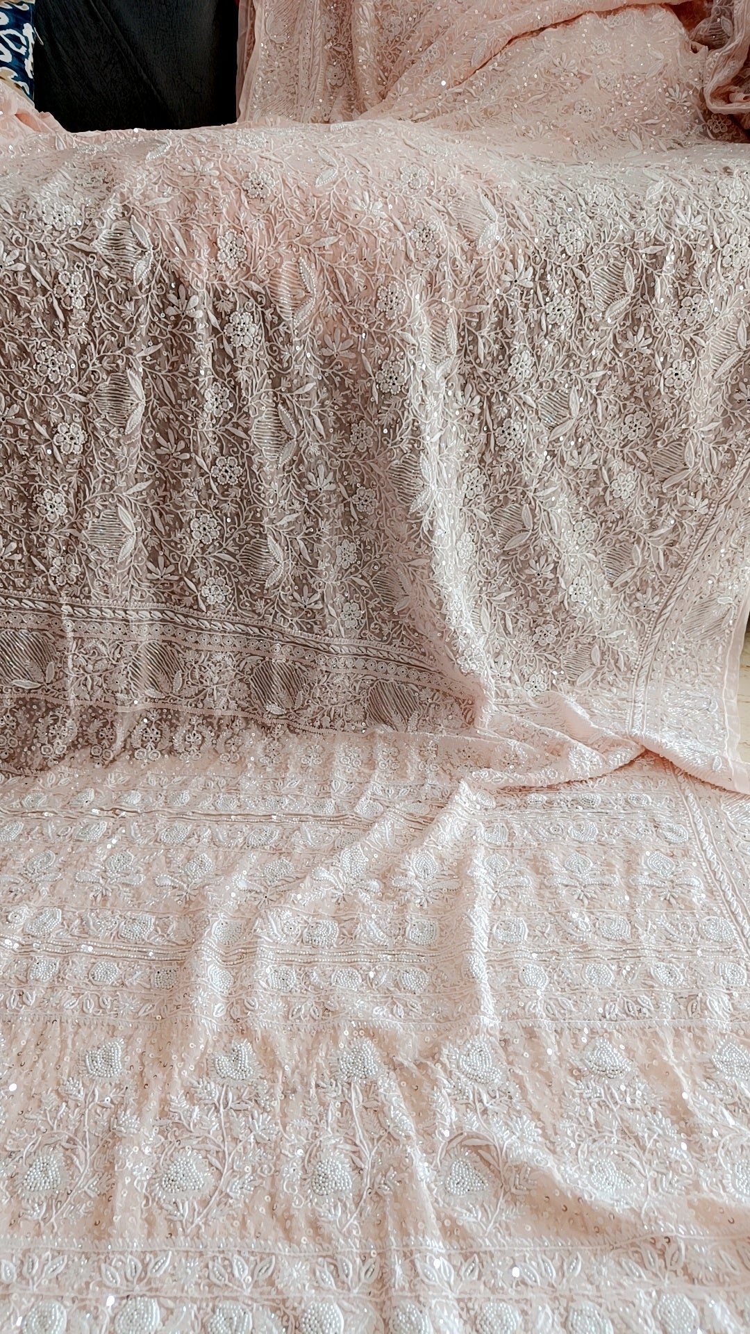 Ruhani Soft Peach 2 and 3 taar Chikankari Masterpiece Saree